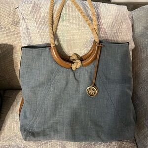 Michael Kors Blue Tote with Brown Handles